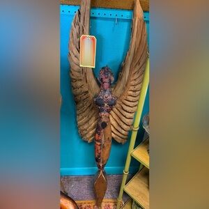 Wood and metal angelic sculpture figurine